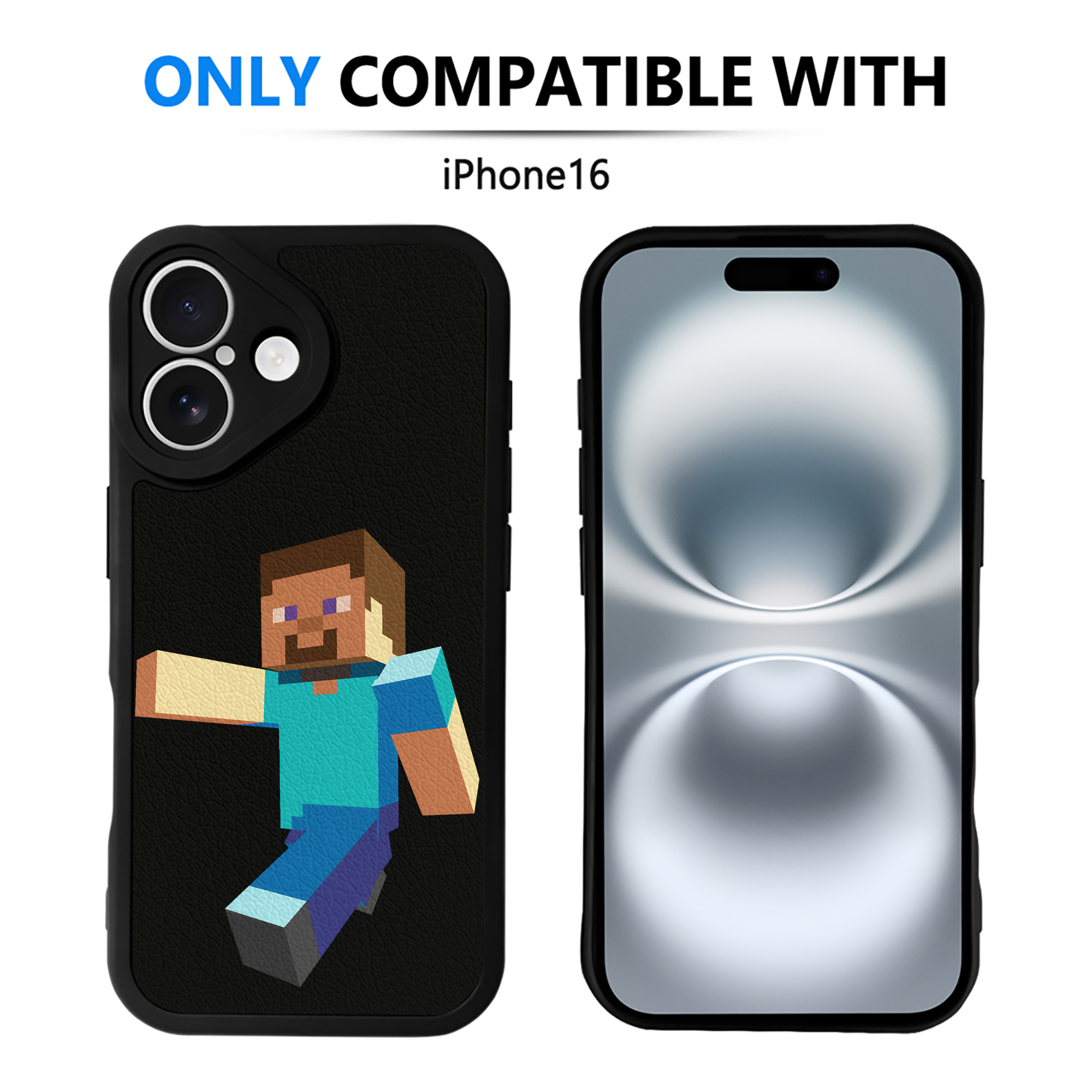 （画像用） マインクラフト ブロックの世界 Minecraft MC Block world 【iPhone 16シリーズ対応】シリコンスマホケース（レザー調） 材質：シリコン